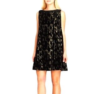 Tahari Arthur S. Levine Metallic Burnout Sheath Dress Velour Black Gold Size 10